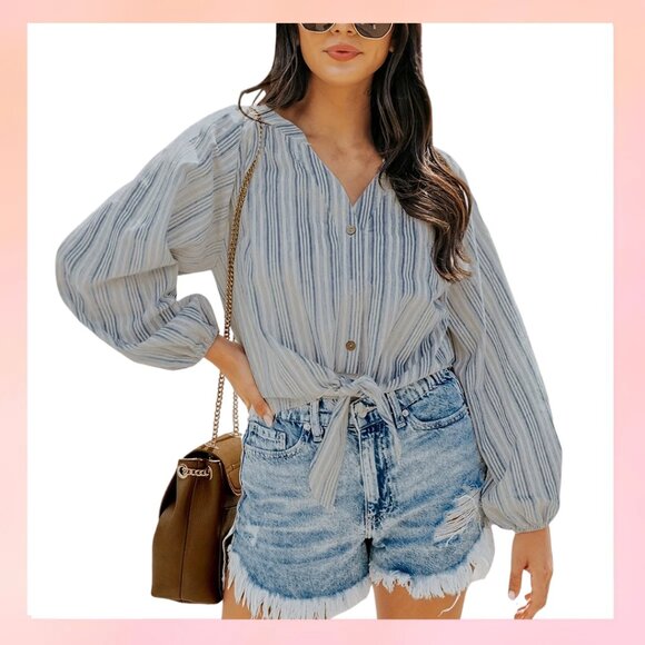 Tops - Striped Button-Down Tie Front Blouse – Boho Chic Vibes